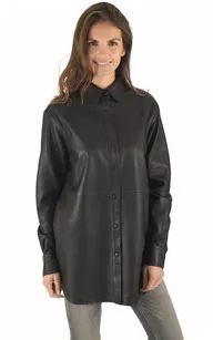 Chemise longue en cuir noir La Canadienne - La Canadienne - Hauts / Chemises Cuir Noir